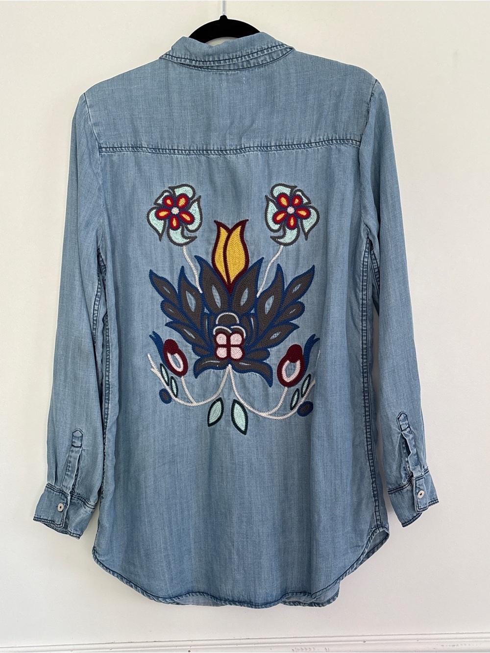 MM Vintage Embroidered Chambray Mini Dress/ Long Button Shirt Tunic Size Small